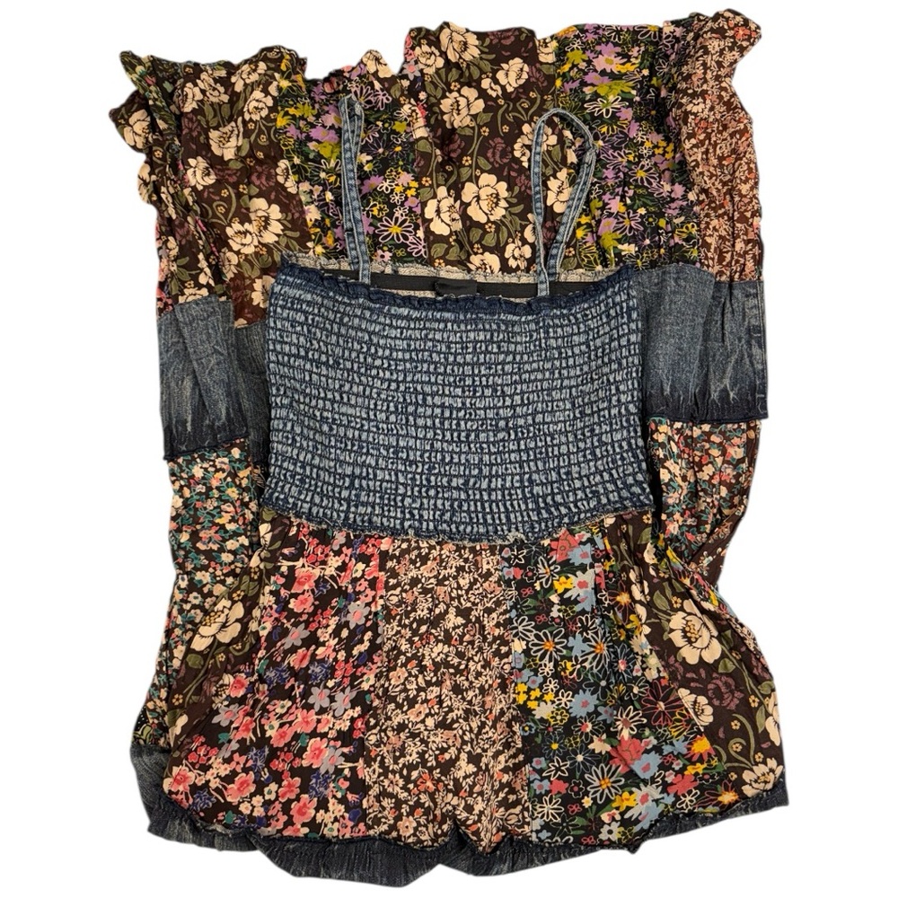 Smocked Tiered Floral Midi Dress in Teal and Black - Picture 8 of 12